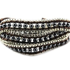 Hematite 3 Wrap Metal Trim Bracelet NWT